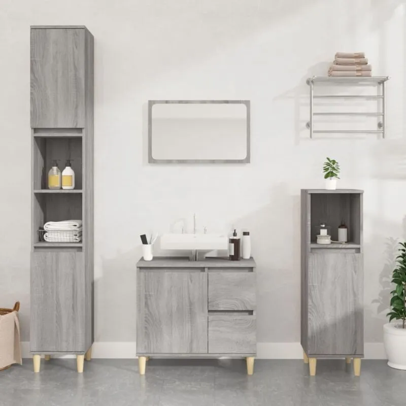 Furniture Limited - Armadietto Bagno Grigio Sonoma 30x30x190cm in