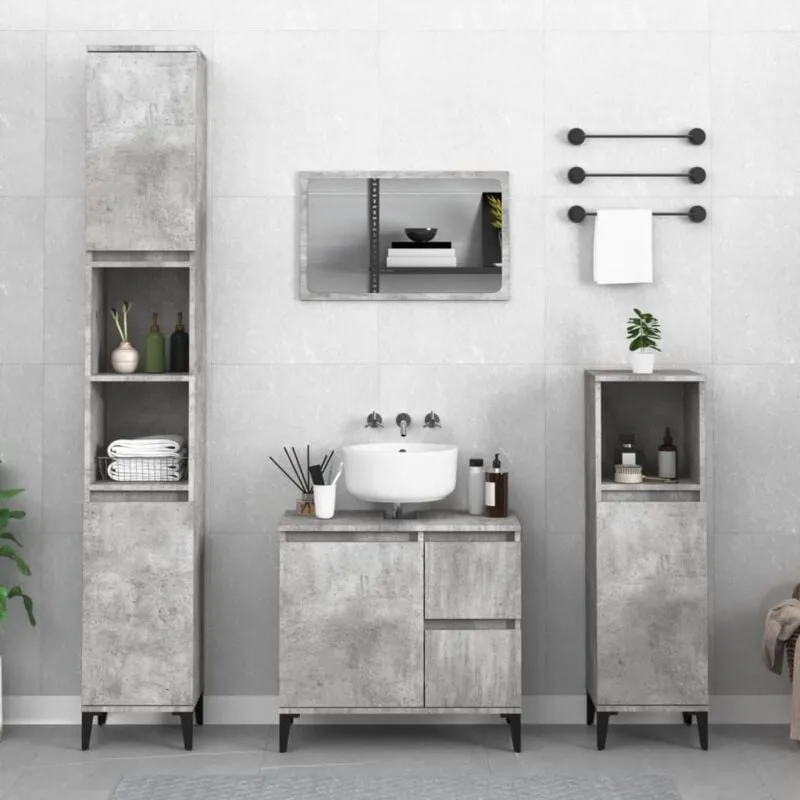 Armadietto Bagno Grigio Cemento 30x30x190 cm Legno Multistrato - Vidaxl