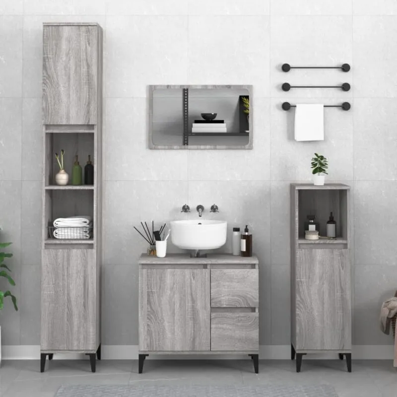 Armadietto Bagno, Mobile da Bagno Grigio Sonoma 30x30x100cm in Legno Multistrato Vidaxl 5931