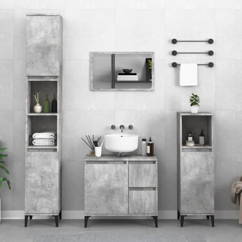 Armadietto da Bagno Grigio Cemento 65x33x60cm Legno Multistrato - Vidaxl