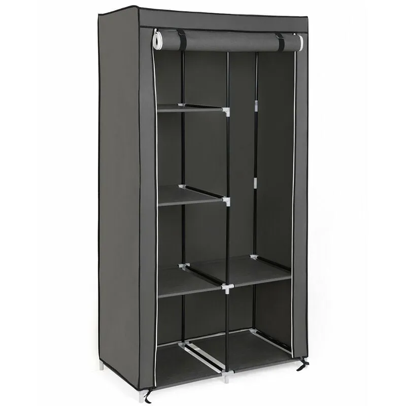 Armadio Cabina Guardaroba Appendiabiti Richiudibile in Acciaio Tessuto Non Tessuto 88 × 45 × 168cm Grigio - Grigio