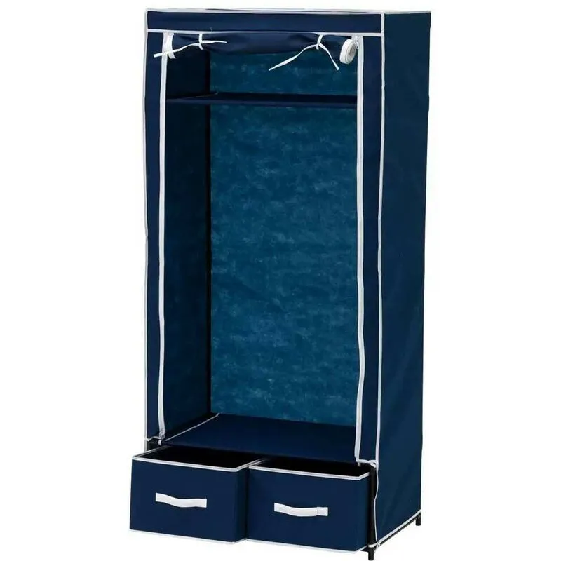 Armadio con Asta Cassetti Tessuto tnt Appendiabiti Casa Campeggio 75x40x160 Blu