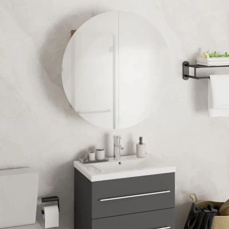 Torana - Armadio da Bagno con Specchio Rotondo e led Rovere 47x47x17,5cm