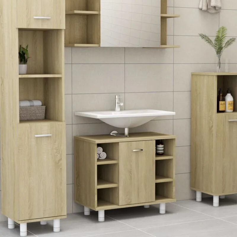 Armadio da Bagno, Mobile da Bagno Rovere Sonoma 60x32x53,5cm in Legno Multistrato Vidaxl 1081