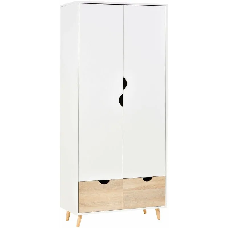 Armadio Guardaroba 80x40x180 cm 2 Ante e 2 Cassetti Bianco