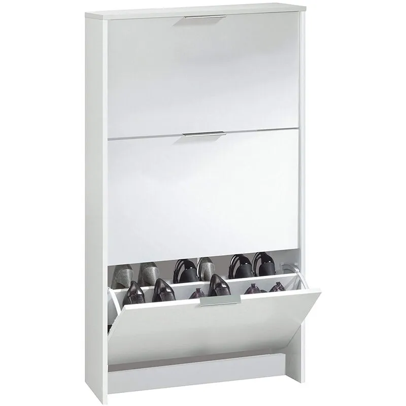 Armadio scarpiera a ribalta bianco mobile bagno casa garage 18 paia scarpe 3 ante 3 ripiani 60 x 22 x 113 cm LC7877BO