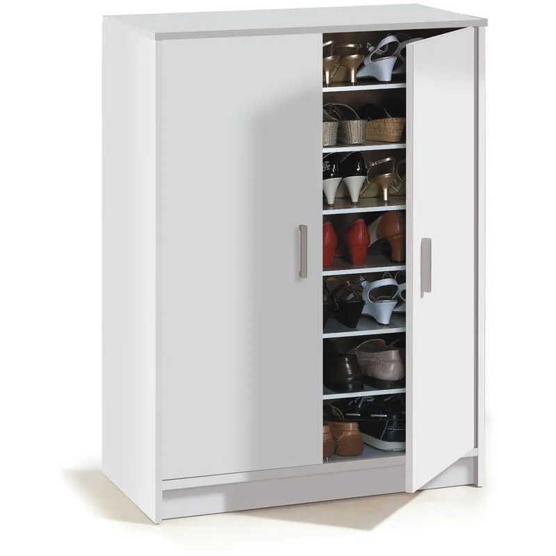 Armadio scarpiera multiuso armadietto mobile bagno casa garage 2 ante 7 ripiani bianco 75 x 36 x 101 cm 7853O