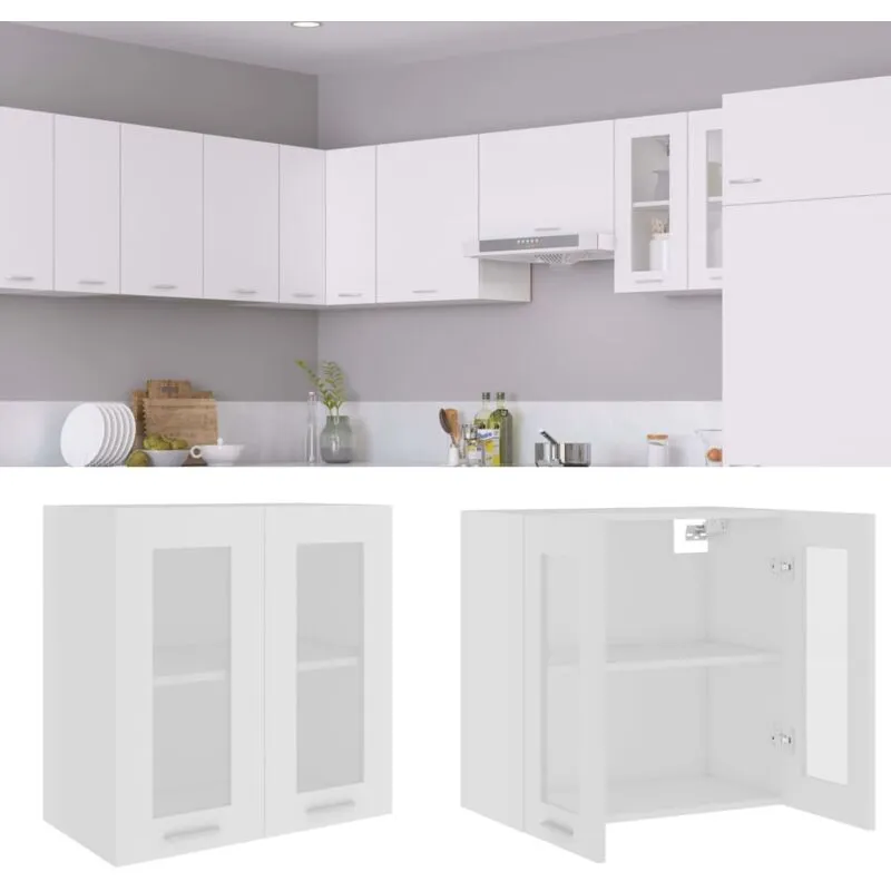 Armadio Sospeso - Pensili cucina con Vetro Bianco 60x31x60 cm in Truciolato