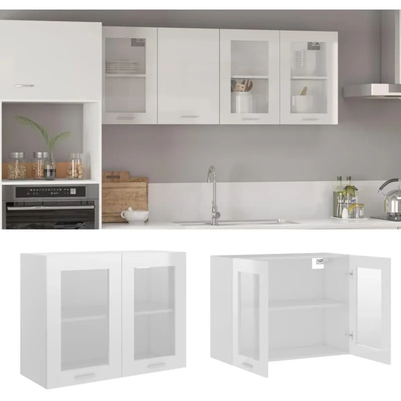 Armadio Sospeso - Pensili cucina con Vetro Bianco 80x31x60 cm Legno Multistrato