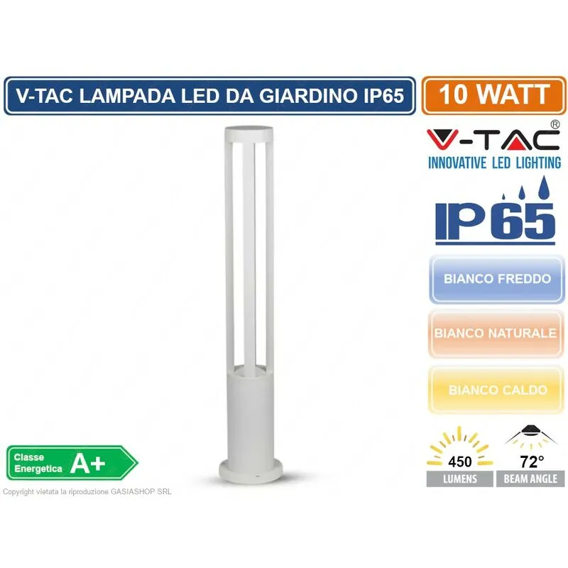 VT-820 lampada led da giardino con fissaggio a terra 10W colore bianco IP65 - sku 8325 / 8326 / 8327 da esterno IP65 - Colore Luce: Bianco Freddo