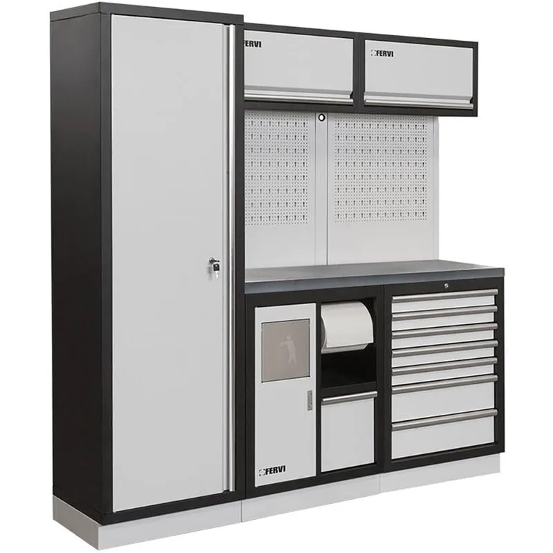 Arredamento modulare per officina Fervi A008I - 1960 x 498 x 2000 h mm - piano in acciaio inox