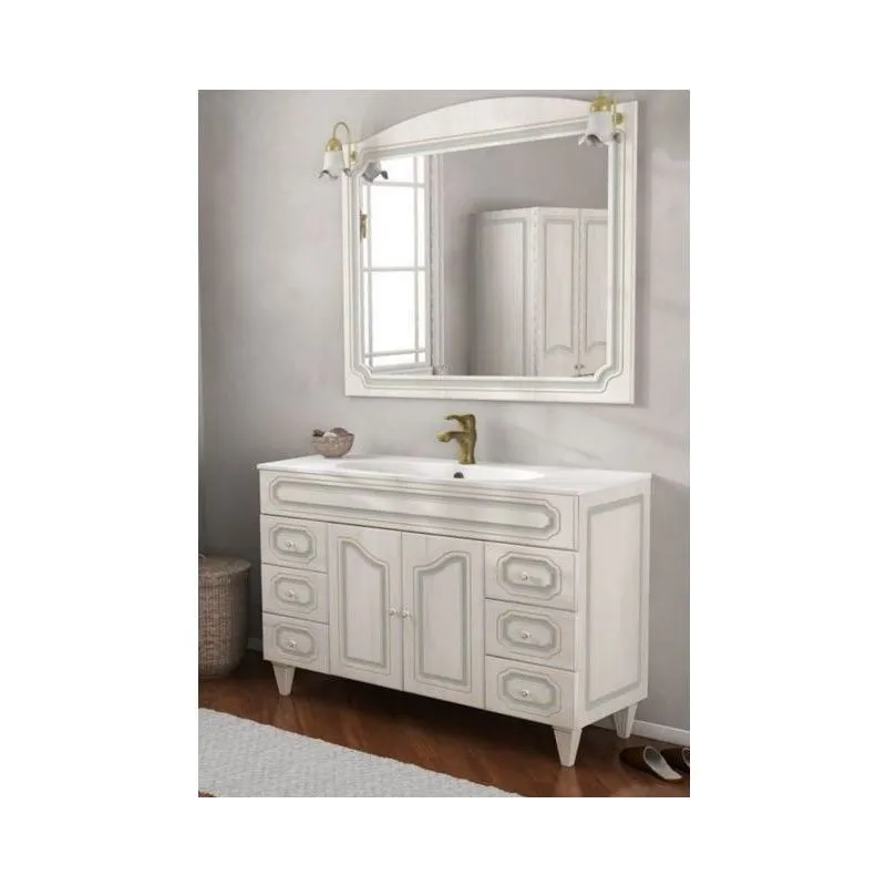 Bagno Italia - Arredo Bagno 120cm mobile arte povera bianco decapè con specchio Mobili lavandino in ceramica