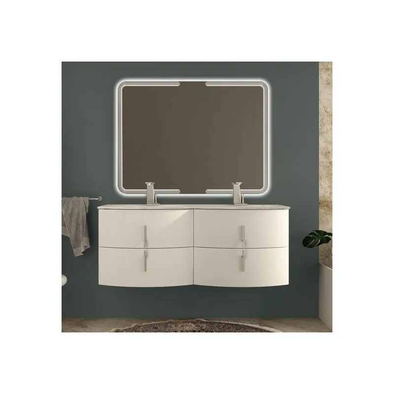 Bagno Italia - Arredo Bagno 138 cm doppio lavabo mobile sospeso bianco lucido mobili cassetti