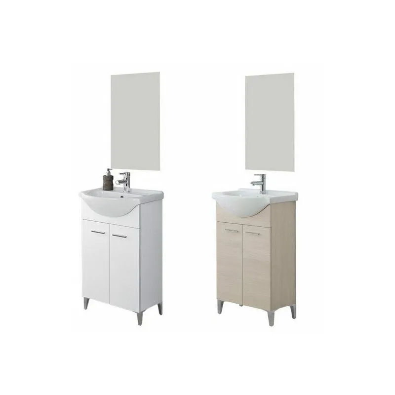 Bagno Italia - Arredo bagno a terra cm 56 mobile con lavandino e specchio colore bianco