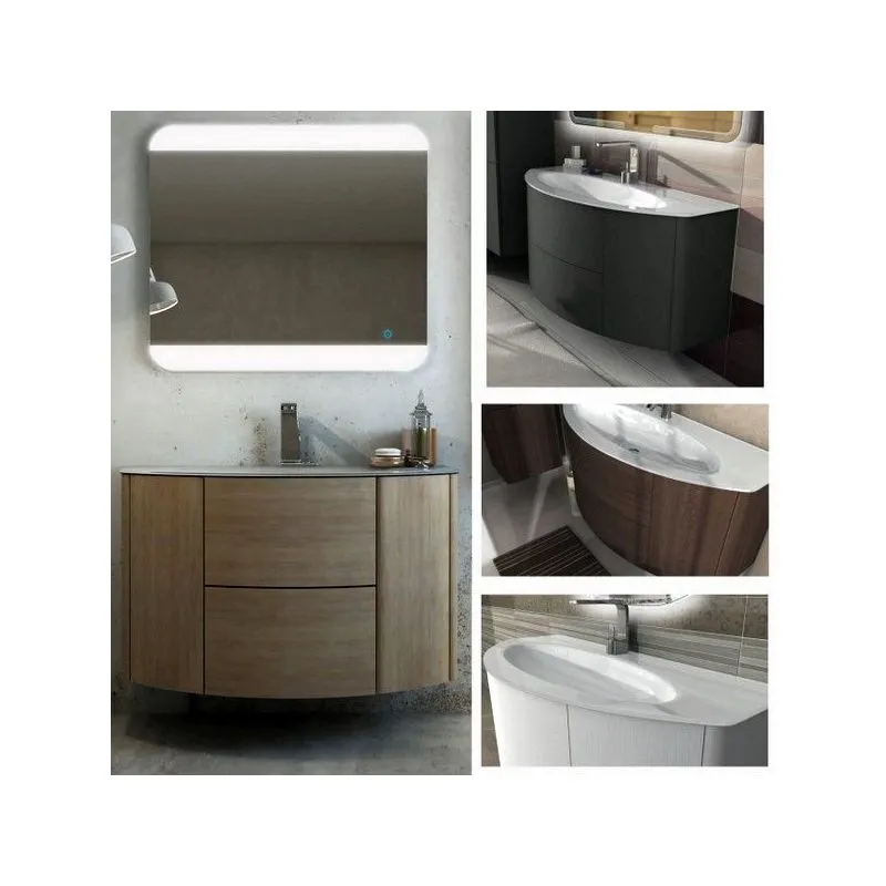 Bagno Italia - Arredo Bagno sospeso 90 cm mobile lavabo in cristallo Mobili bianco frassino