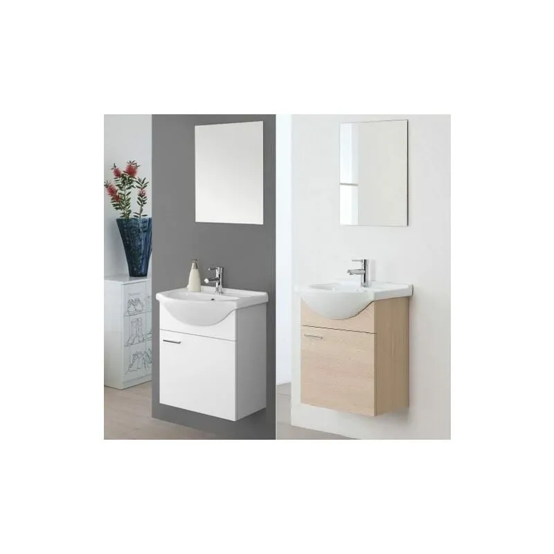 Bagno Italia - Arredo Bagno sospeso rovere specchiera 56 lavabo Ceramica mobili modello Icaro