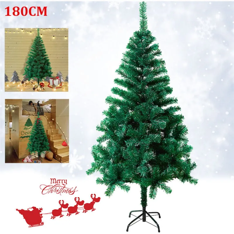 Albero di Natale Artificiale Albero di Natale Deco Albero di Natale con Supporto in Metallo, Decorazione Natalizia, pvc Verde, 180cm - Aufun