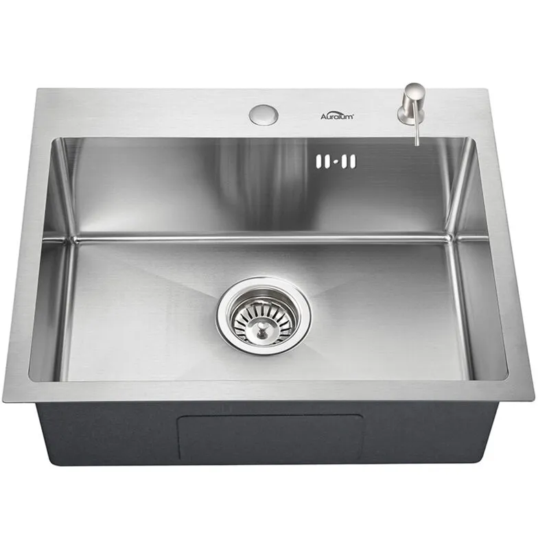 Auralum - Lavello da Cucina in Acciaio Inox 55x45cm, Lavandino Incasso Vasca Singola, Lavello Cucina 1 Vasca da appoggio o filotop, con dispenser di