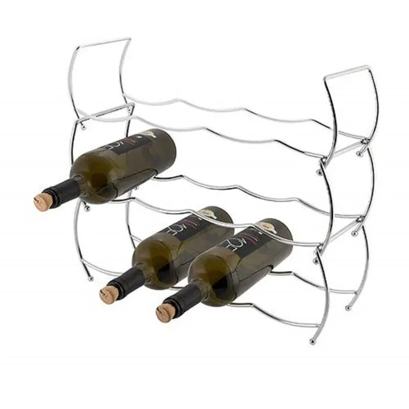Portabottiglie di vino in filo d'acciaio cromato, espositore porta bottiglie per 12 bottiglie a 3 strati, ca. 43 x 42 x 15 cm, argento - 