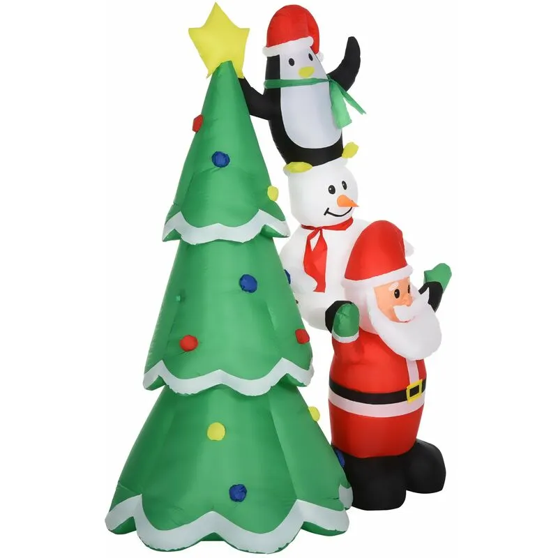 Babbo Natale Gonfiabile 170x115x243 cm con Pinguino e Pupazzo di Neve per Esterno