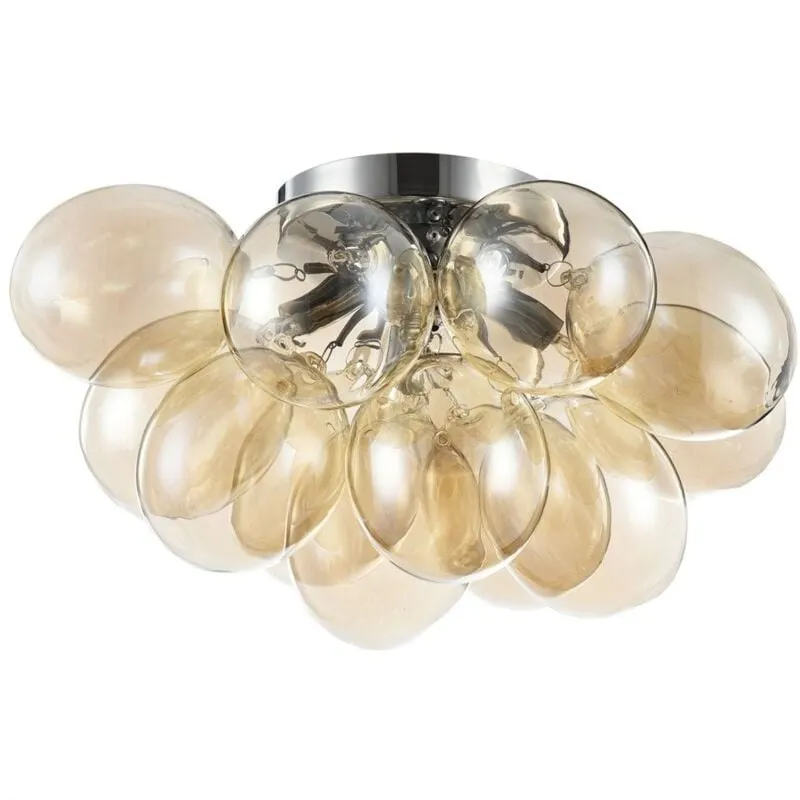 Plafoniera Contemporanea Baldo Metallo Nichel 4 Luci Diffusori Cognac