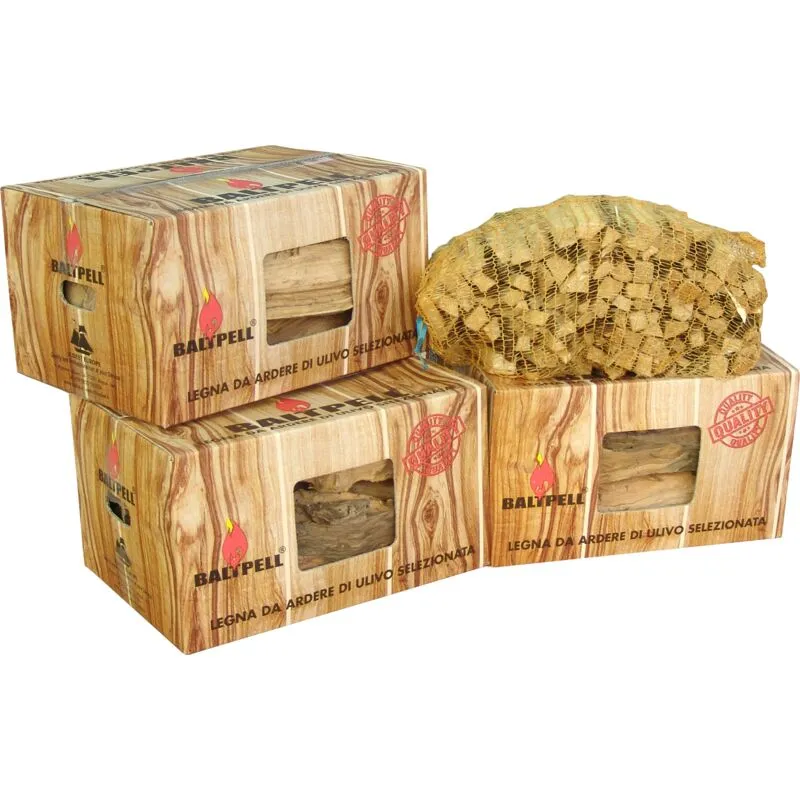 Set Legna da Ardere Ulivo 10Kg-3 cartoni 30Kg+Legnetti accendifuoco 3kg - Baltpell