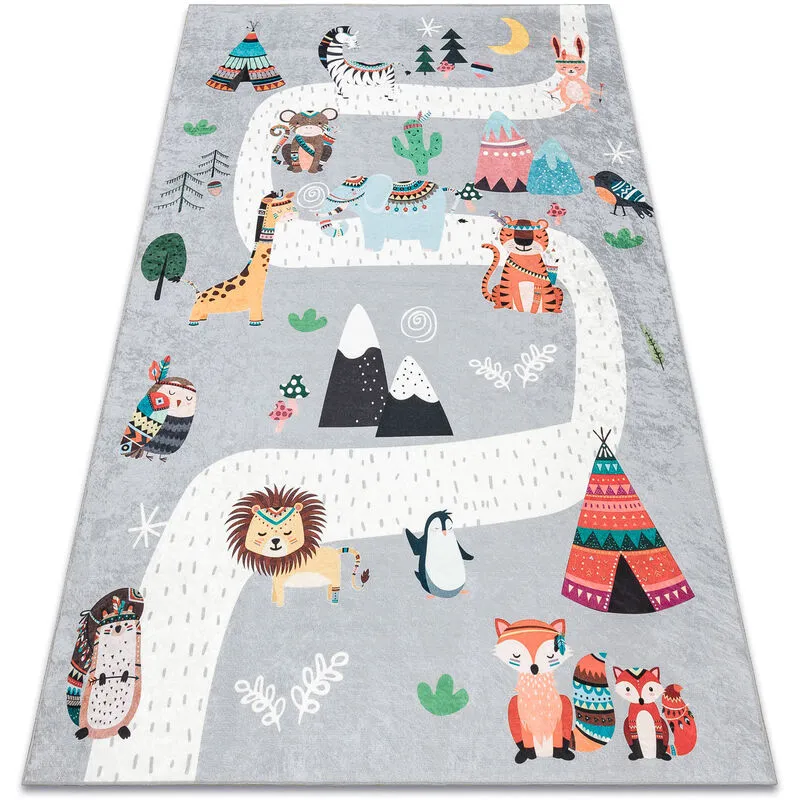 BAMBINO 2160 tappeto lavabile Strade, villaggio indiano, animali per bambini, antiscivolo - grijs grey 140x190 cm