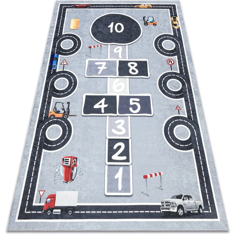 Bambino 2279 tappeto lavaggio strade, campana, numeri per bambini antiscivolo - grigio grey 120x170 cm