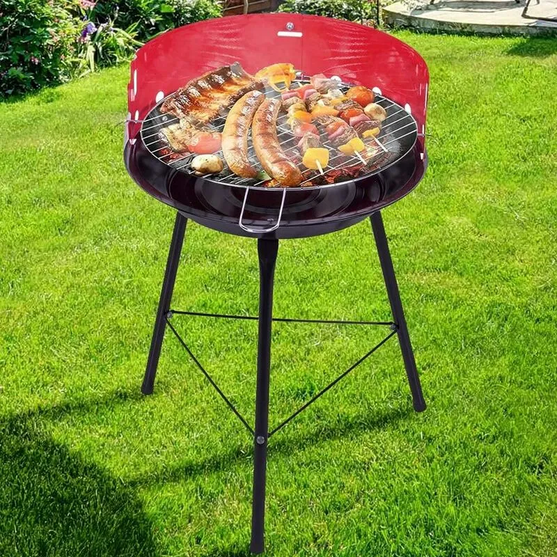 Barbecue a Carbone Carbonella bbq Grill in Metallo 2 livelli con Paravento 33cm