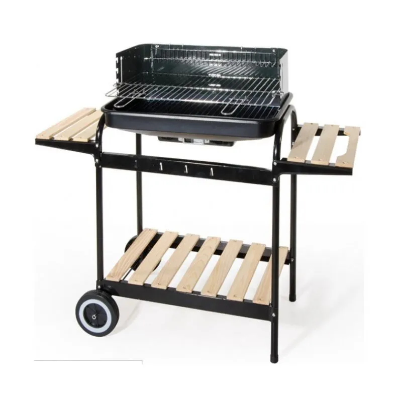 Barbecue a carbonella 102x44x89 cm in acciaio nero con carrello a due ripiani - Avigliano