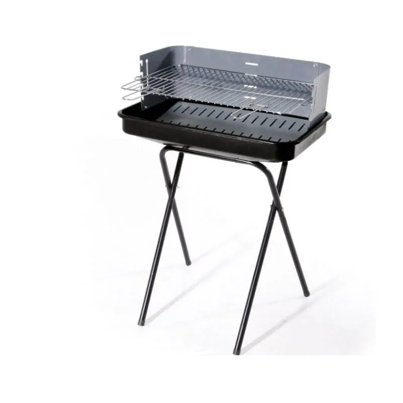 Barbecue a carbonella 58x36x85 cm in acciaio verniciato nero e grigio con paravento - Roseto