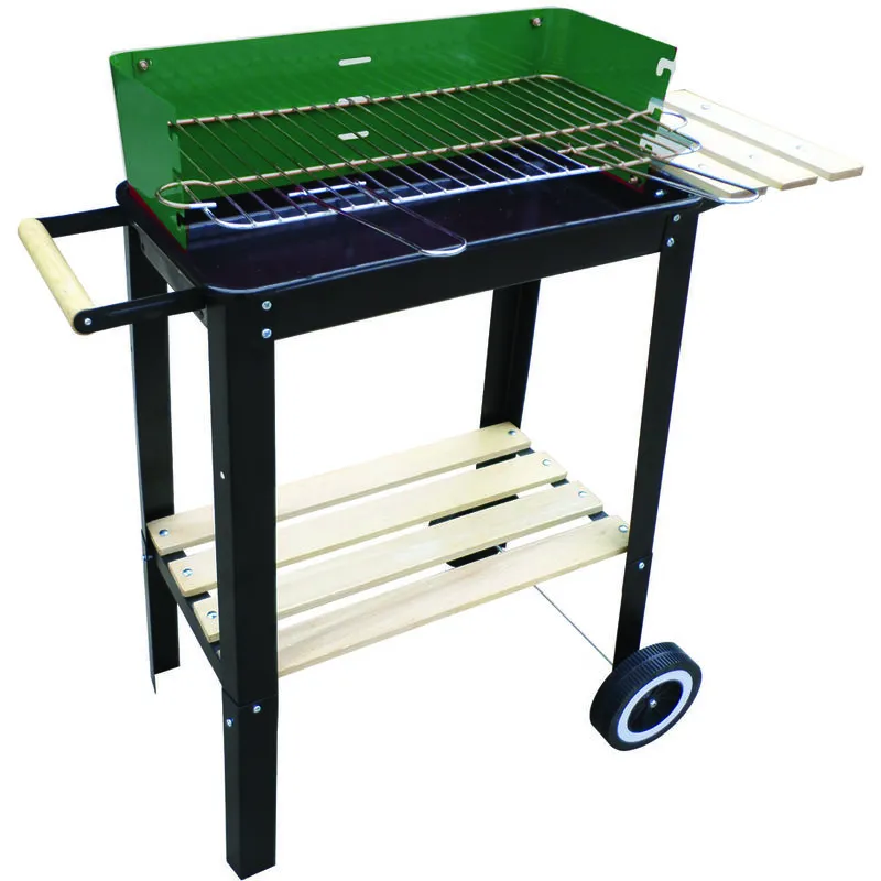 Barbecue rettangolare con piani legno kansas - bracere cm.50x26