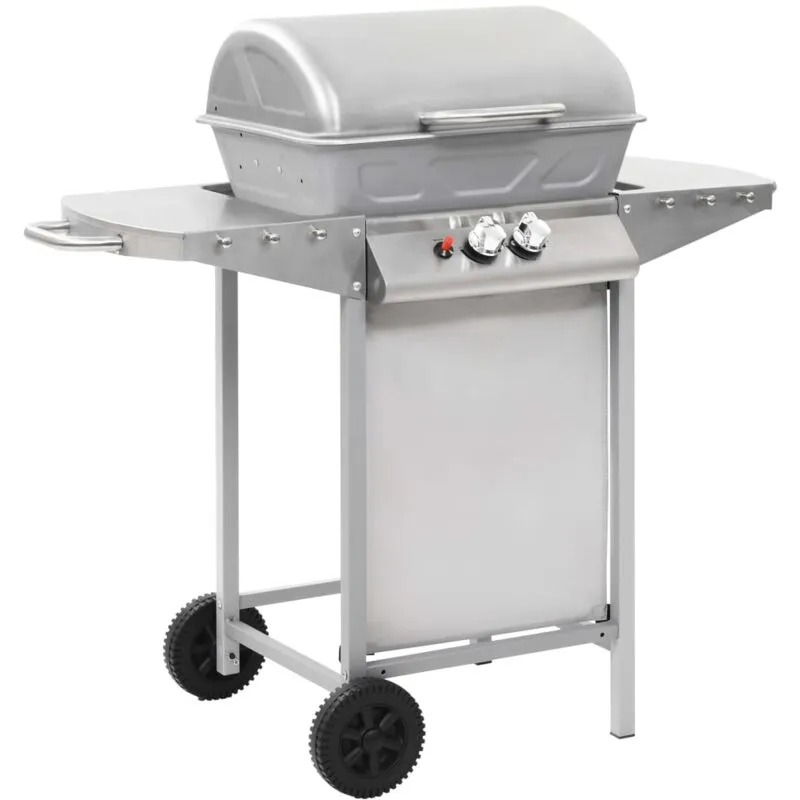 Barbecue a Gas con Griglia 2 Fornelli Argento Acciaio Inox - Vidaxl