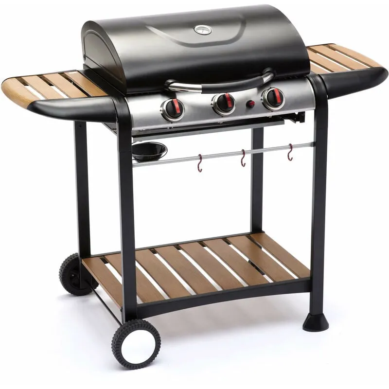 Giordanoshop - Barbecue a Gas gpl 3 Fuochi 122x57x98 cm in Acciaio Nero