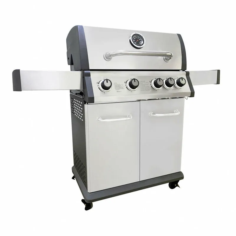 Giordanoshop - Barbecue a Gas gpl Montana 4 Fuochi + 1 con Fornello Laterale 133x57x114 h cm in Acciaio Grigio