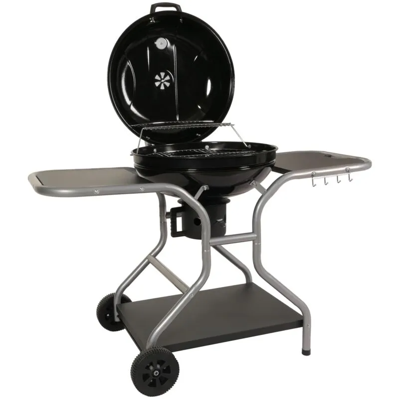 Barbecue bbq braciere doppia griglia con 3 ripiani e ruote  873 acciaio 143x131x66cm nero - black