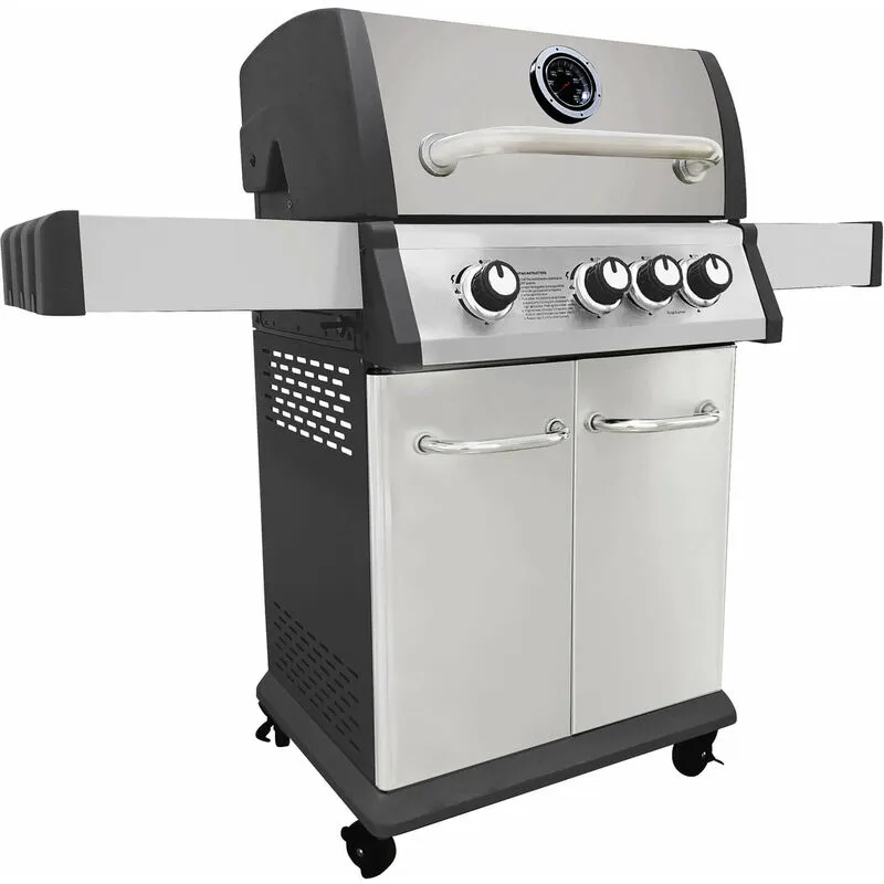 Milani Home - Barbecue da giardino a gas in acciaio inox con 3 fuochi + 1 stile americano con coperchio cm 120x57x114 h