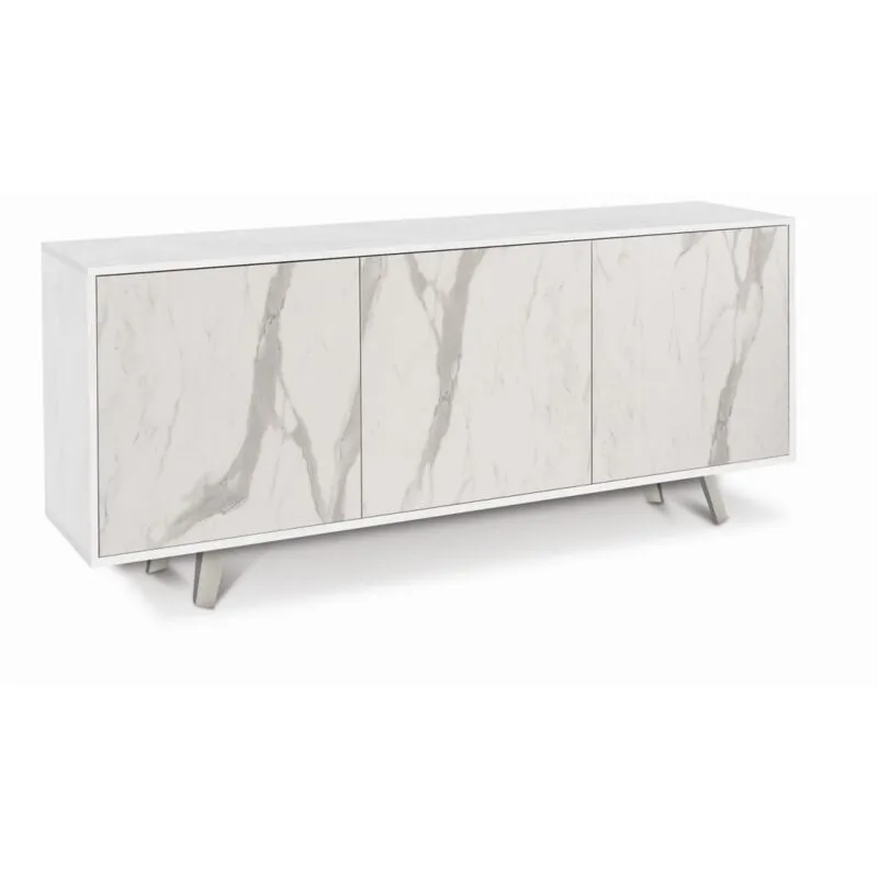 Armadio Mobile 3 Ante Bianco Marmo Contenitore Buffet Soggiorno Credenza