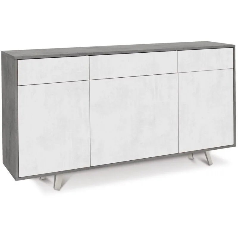 Sarmog - Mobile Madia 3 Ante 3 Cassetti Grigio Ossido Bianco da Soggiorno Credenza