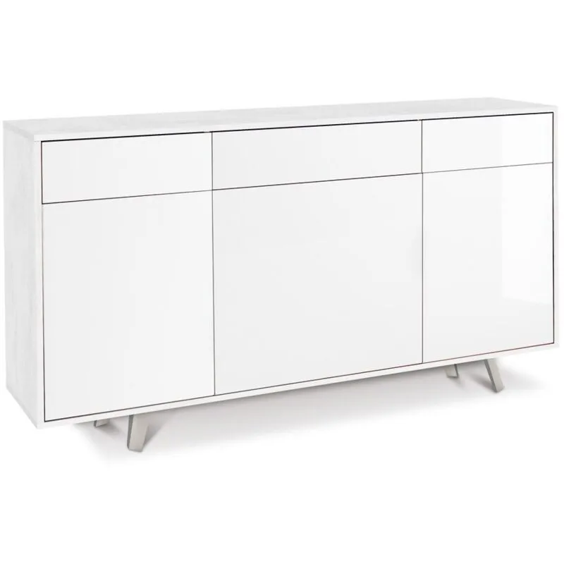 Mobile Credenza Madia 3 Ante 3 Cassetti Bianco Lucido Ossido da Soggiorno