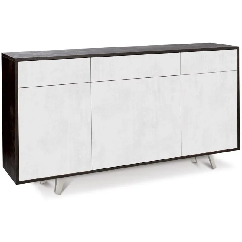 Mobile Madia 3 Ante 3 Cassetti Ossido Nero Bianco Soggiorno Credenza