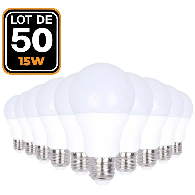50 lampadine LED E27 15W bianco caldo 3000K ad alta luminosità