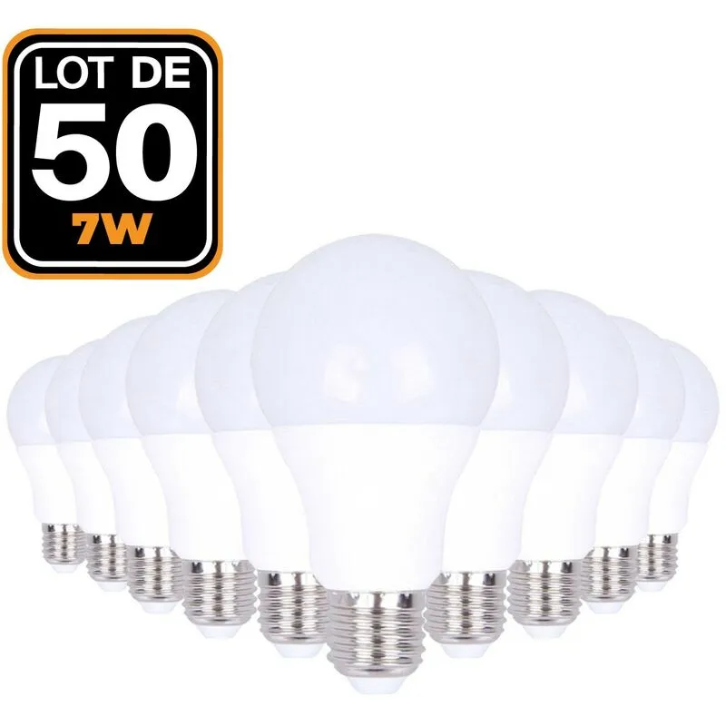 50 lampadine led E27 7W 6000K bianco freddo ad alta luminosità