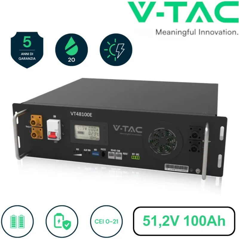 Batteria di accumulo da rack al litio per inverter fotovoltaici monofase 5,12 kwh (51 2V 100AH) V-tac