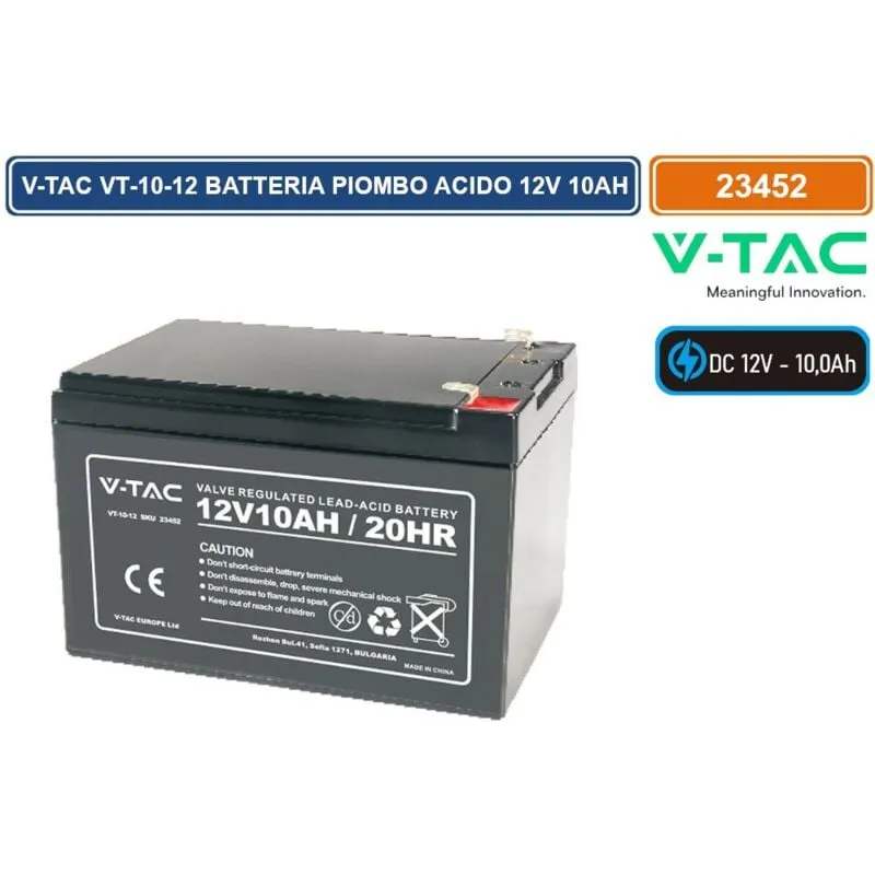 VT-10-12 batteria piombo acido 12V 10AH con attacchi T2 - sku 23452 - V-tac