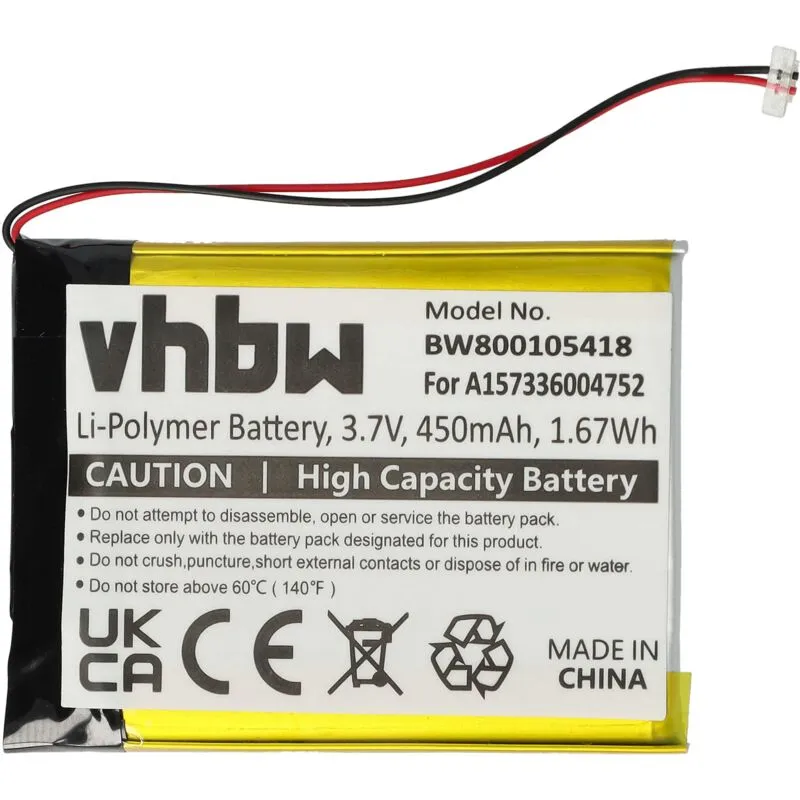 Vhbw - 1x batteria compatibile con Samsung YP-T10JAGY, YP-T10JAB, YP-T10JARY, YP-T10J, YP-T10 MP3 music player lettore musicale (450mAh, 3,7V,