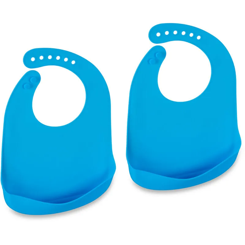 Bavaglini Silicone con Tasca, Set da 2 Bavettine con Raccoglipappa, Senza bpa, Bavette Lavabili, Blu - Relaxdays