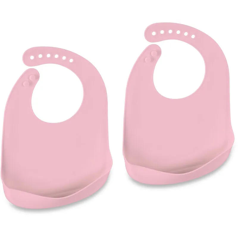 Bavaglini Silicone con Tasca, Set da 2 Bavettine con Raccoglipappa, Senza bpa, Bavette Lavabili, Rosa - Relaxdays