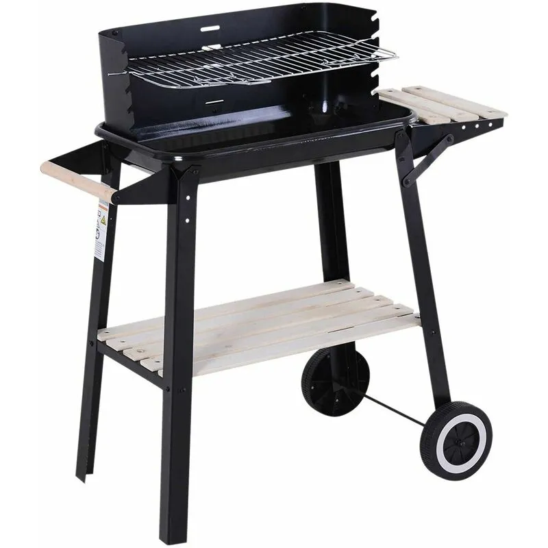 Bbq Barbecue per grigliata Rettangolare Piano Legno Con Ruote 83X45,5X87
