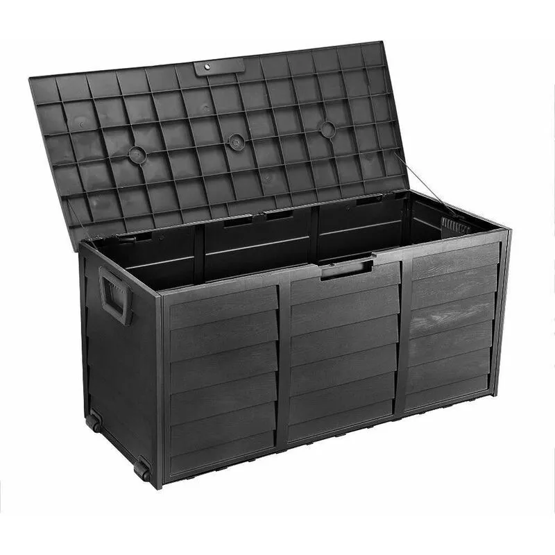 Plas-box Contenitore da giardino in finto legno nero 112x49x54cm, Contenitore, cassapanca da giardino - Nero - Bc-elec